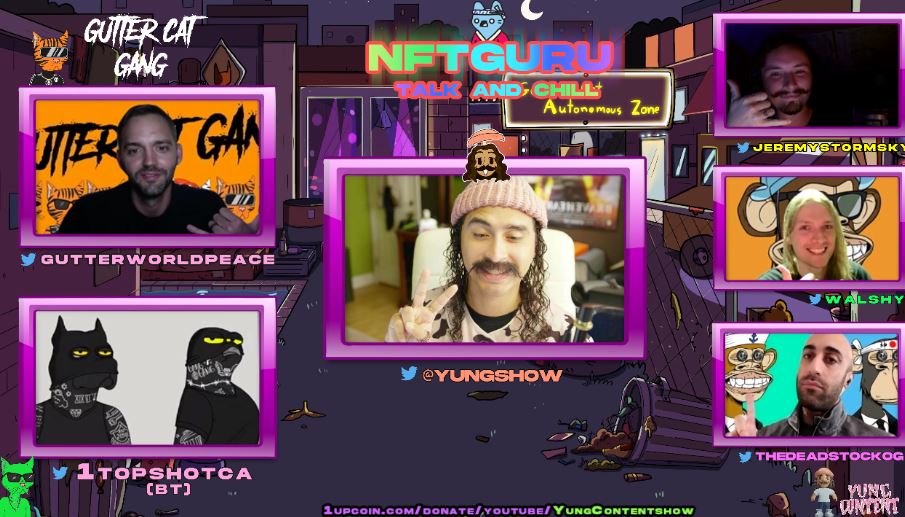 YungShow's tweet image. @GutterCatGang Loaded up on 
&quot;NFTGURU talk and chill 032&quot;

Come Learn about the Movie that was #GUTTERCON21 
w/ @GuttaWorldPeace @1topshotcat 

Live Now 📺
Youtube - youtu.be/3FLz07d_1mg
Theta - theta.tv/yungcontent

#GCG #NFTs