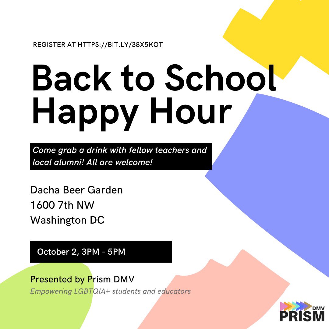 PrismDMV's tweet photo. Join @TFADCRegion Oct. 2 from 3-5PM @DachaDC for a Back to School Happy Hour presented by Prism DMV! 🍎 https://t.co/Y3cezUDbNh