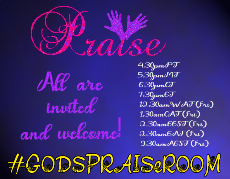 Boomerjeff's tweet photo. Today's #PraiseHour starts in nine minutes and YOU are invited to #GodsPraiseRoom to share YOUR praise.
Z @poore_norma @Shirene_G @MjeteTim @Jenyour @ChosenSamantha @irondude21 @RaptureGlory @ridenourml @peterrazaq @jreidross @benhereB4 @arthurwerry https://t.co/sCSkERhkfu