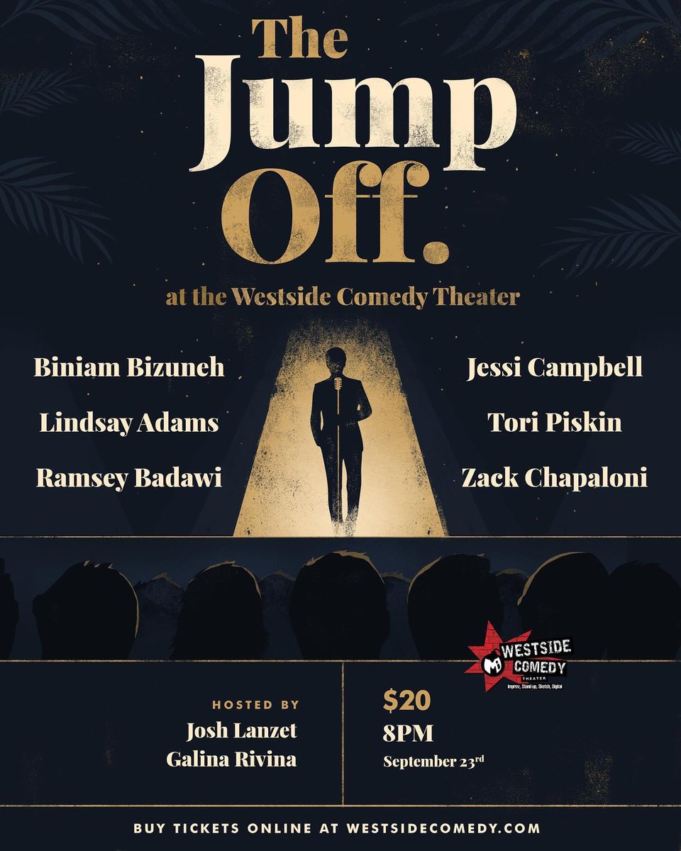 westsidecomedy's tweet image. Tonight at 8pm, @JumpOff_Comedy brings the funny! Tix: web.ovationtix.com/trs/pe.c/10827…
Featuring
@biniambiz 
@ramsbad 
@Toripiskin 
@zackchapaloni 
Jessi Campbel
Lindsay Adams
Hosts: @Thumbgalina &amp;amp; @JoshLanzet 

#losangelesevents #standupcomedy #livecomedy #santamonica