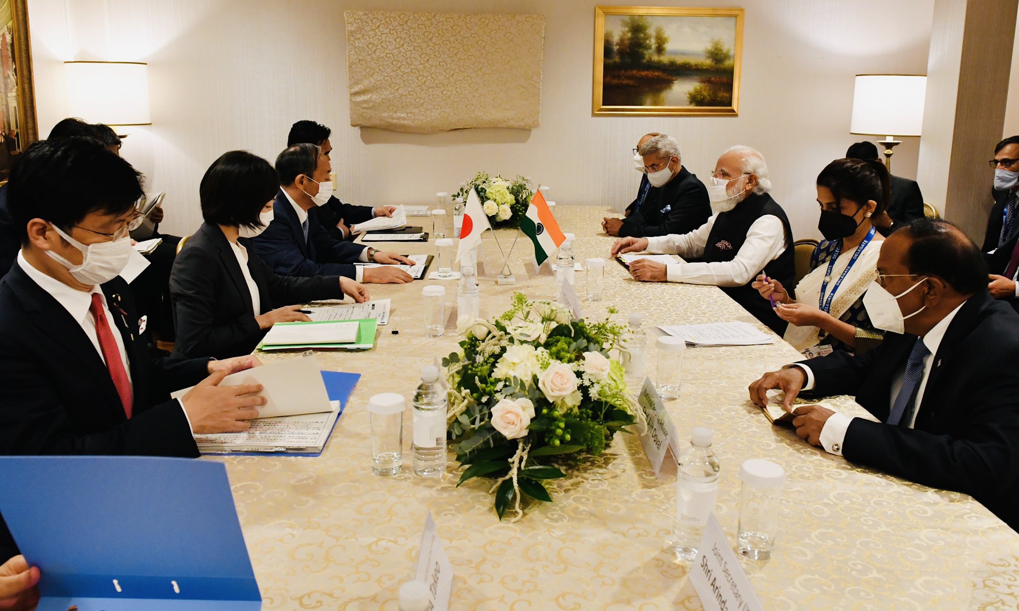 India Japan Delegation with PM Modi, Yoshihide Suga, S Jaishankar in the picture.