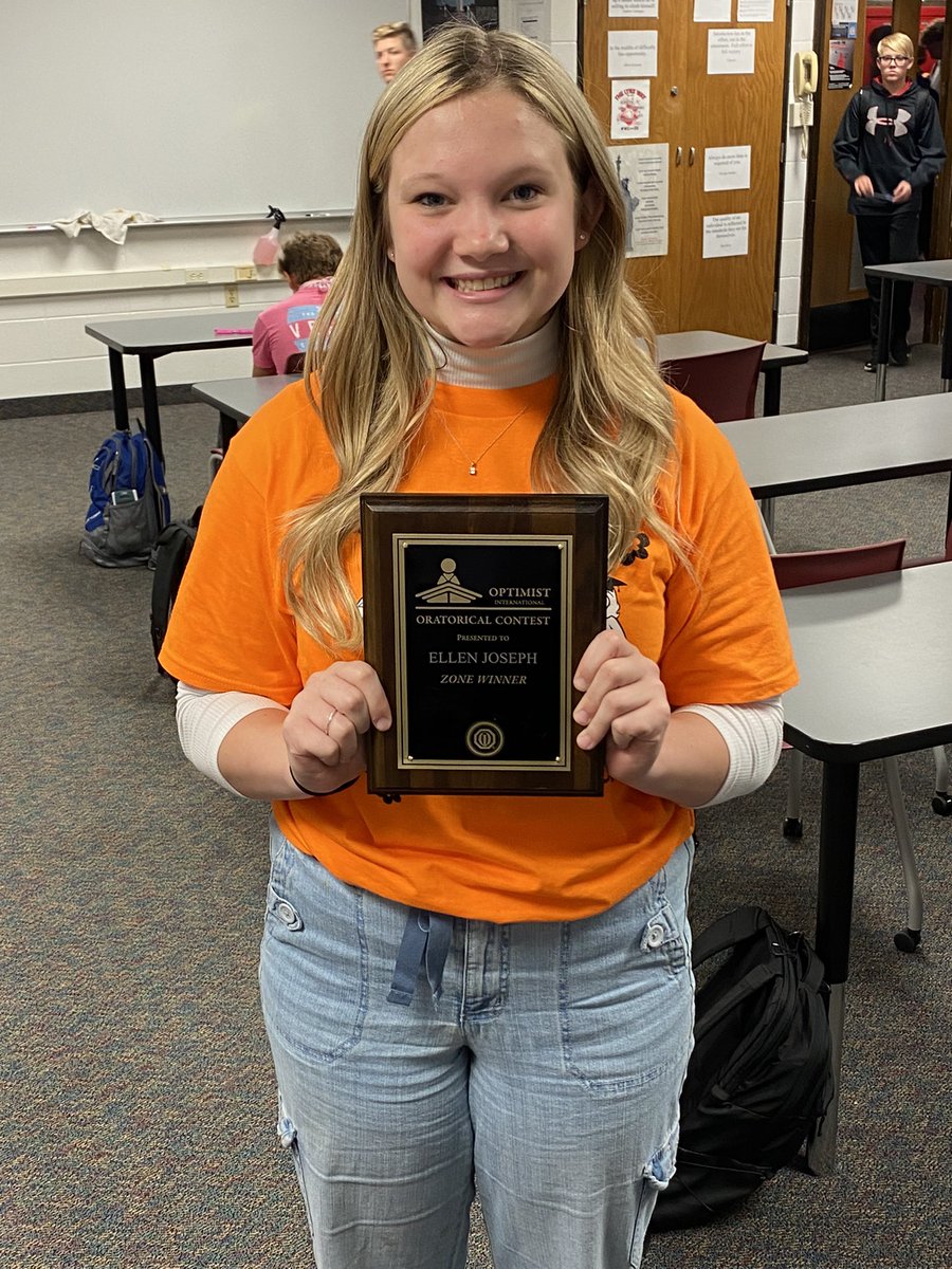 BvOptimist's tweet photo. Congrats to our club oratorical contest winner, Ellen Joseph!  She won the zone, district and regional contests, racking up more than $8000 in scholarship money along the way. Excited for the next batch of contestants next spring! #Optimism https://t.co/XCMyapnMbC