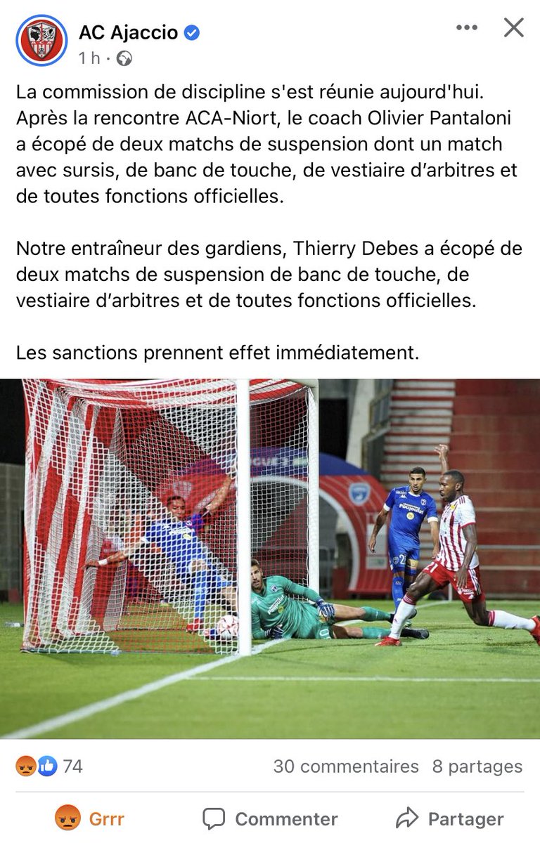 GeraldineSdeB's tweet photo. C’est vraiment une honte cette décision !! Incompréhensible ! Double peine totalement injustifiée. Cette décision aurait-elle été la même pour un club continental ? ⁦@lequipedusoir⁩ ⁦@ACAjaccio⁩ #HonteLFP https://t.co/DMV8yUgLJt