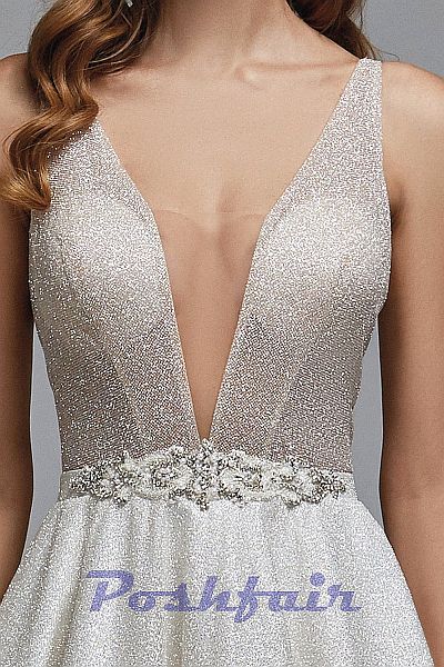 Light and Sexy Boho Sparkling Satin, Nude Mesh and Lace Aline Wedding Dress with Plunging V Neckline
etsy.com/ca/listing/533…