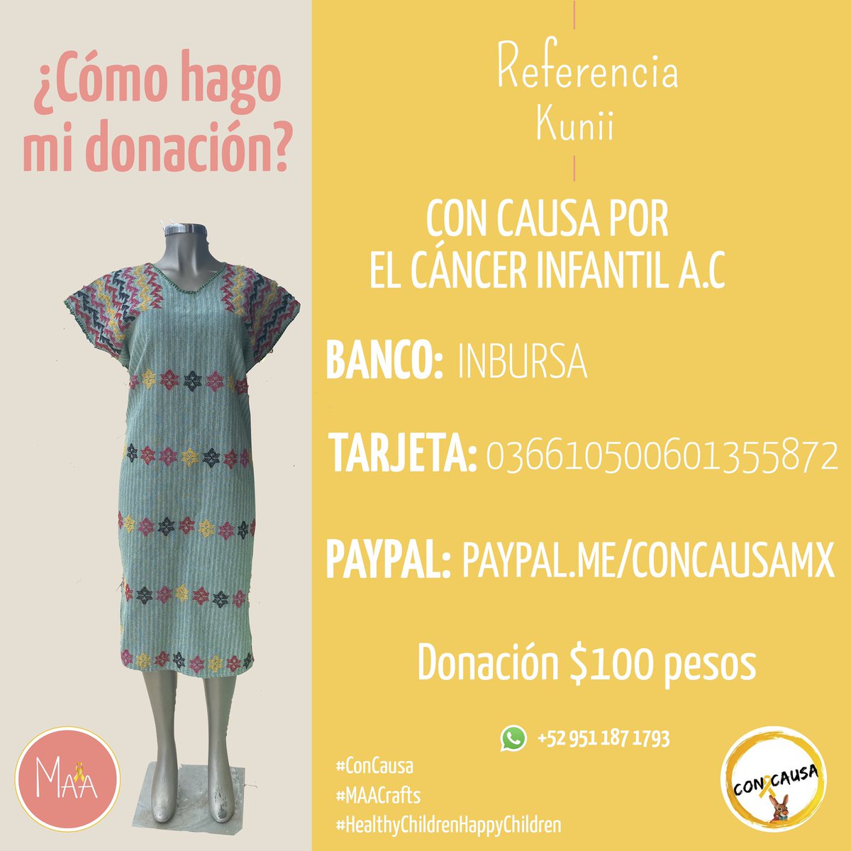 analiz_herrera's tweet photo. ¿Ya se enteraron que por cada $100 pesos que donen a @ConCausaMX, dando como referencia #Kunii entran a la rifa de un #Huipil de telar #Oaxaqueño? 

Es una iniciativa de #MAA para ayudar a la niñez de #Oaxaca. Queremos llegar a la meta de 30mil pesos…nos faltan 20mil!! #Help ‼️ https://t.co/PqldXer0i4