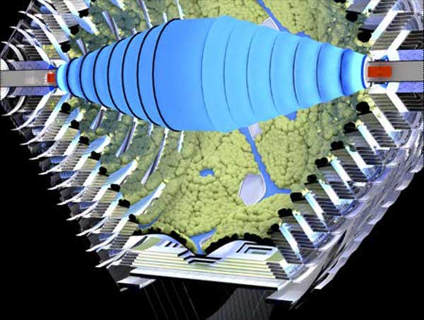 Illustration of space habitat growing organic material