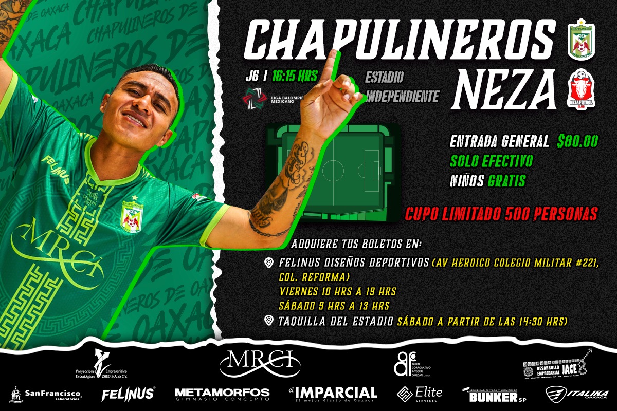 OaxChapulineros's tweet photo. 📣¡Buenas noticias Banda! 

🏟 El Estadio Independiente MRCI abre sus puertas para el juego entre Chapulineros de Oaxaca y @NezaFutbol

Venta de boletos🎟️
📍 Felinus
#OaxaKbrones 😎⚽💚 https://t.co/nAkDmdTU42