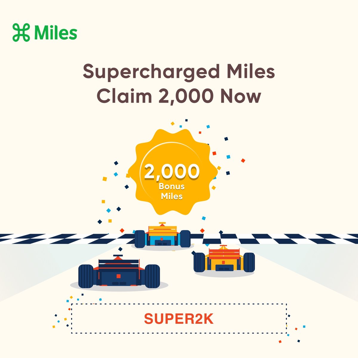 getmilesapp's tweet photo. The race is on for 2,000 bonus miles. Only the fastest 5,000 people to use this code will win the miles prize. So get ready, get set, get miles!
#BonusMiles #RaceToWin #GetMiles https://t.co/VFTiWngIOh