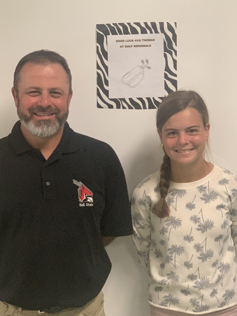 ZebraAD1's tweet photo. Good Luck tomorrow to these two.  That’s Coach Thomas and Freshman, Ava Thomas.  They are headed to Noble Hawk Golf Links for the IHSAA Golf Regional.  They look miserable, right?☺️. Go get’em Ava.  👍🏼. She tees off 8:38am https://t.co/mLDS6jb4ye