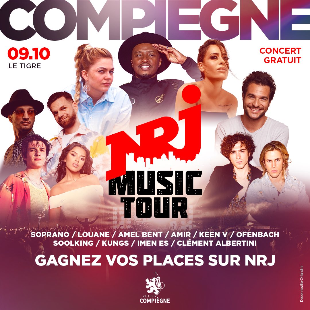 NRJBeauvais's tweet photo. 😱Dès lundi sur NRJ Beauvais, gagnez vos places pour le #NMTcompiegne le 9 octobre avec @Sopranopsy4, @Soolking, @louane, @Amir_Off, #AmelBent, @KeenvOfficiel, @KungsMusic, #Ofenbach et #ImenES !! 🔥 Qui veut ses invitations ? 😍 https://t.co/aXQhKmH1wp