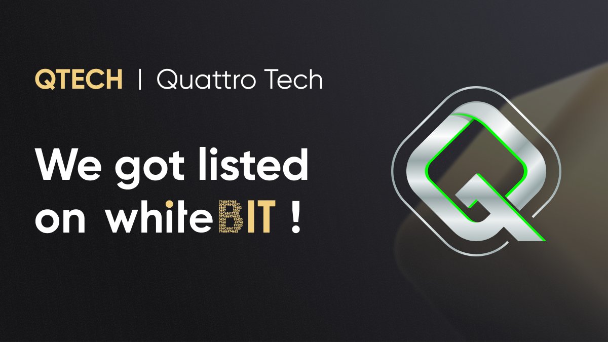 quattrotech's tweet photo. 💥 Dear users! 💥

We are pleased to announce that Quattro Tech (QTECH)  joined Whitebit exchange .

About:
🔸QTECH is an ERC-20 token with a total supply of 37,500,000.

Pairs: QTECH/USDT. (https://t.co/ZK7rP2RYg8)
Activities: Trading competition, SMART Staking plan, and AMA. https://t.co/Zm3QI1EoBy