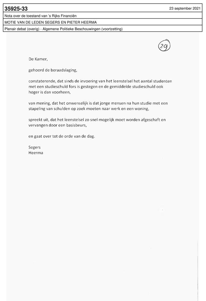 5. Samen met <a href="/gertjansegers/">Gert-Jan Segers</a> spreek ik uit dat het Leenstelsel voor studenten zo snel mogelijk moet worden afgeschaft en moet worden vervangen voor de basisbeurs. #APB2021