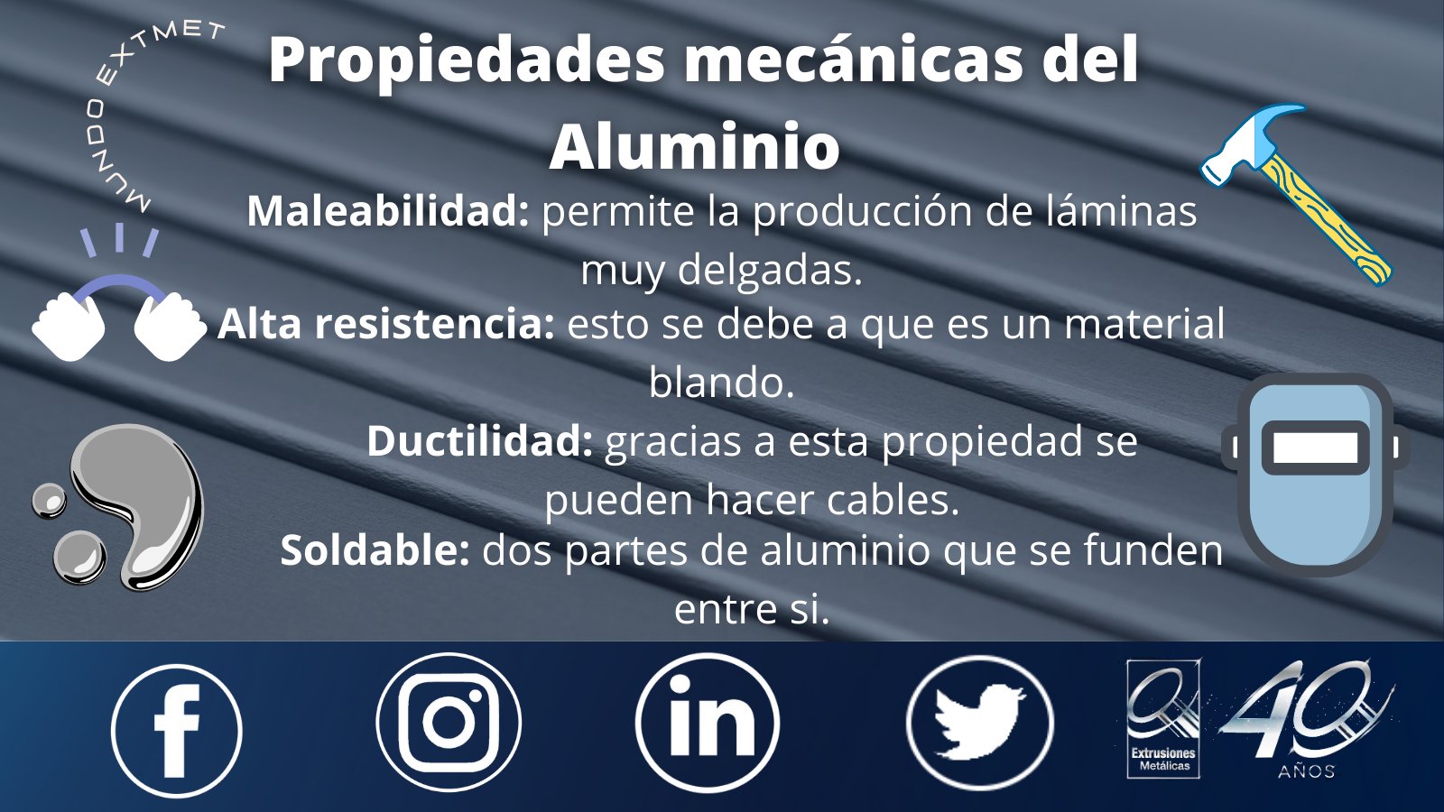 barrera prosa Cumplir Extrusiones Metálicas on Twitter: "Conoce las propiedades mecánicas del  aluminio. #Aluminio #Aluminiero #ExtMet #Propiedades #aluminum  https://t.co/VSHqVsvWFG" / Twitter