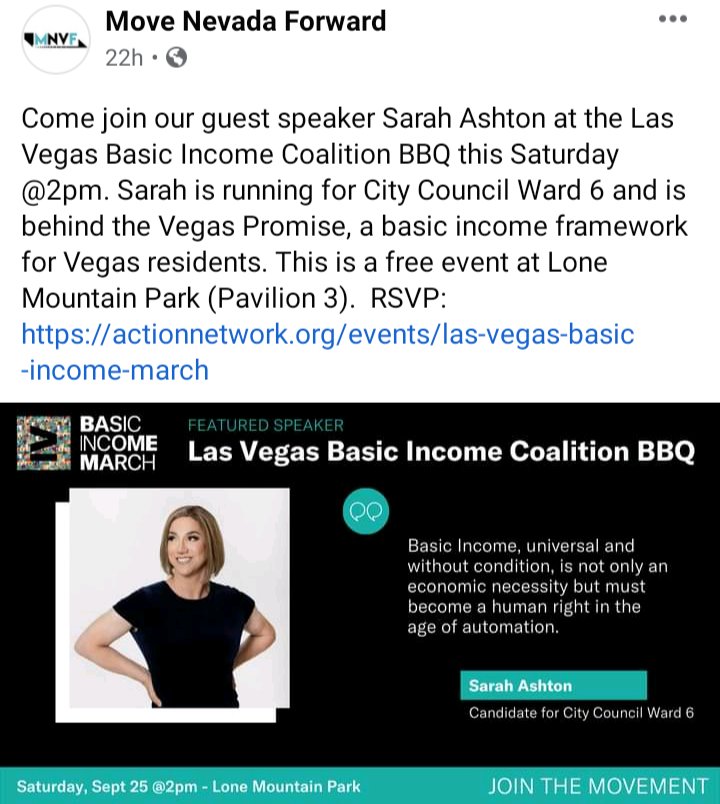 Excited to be a featured speaker on Saturday for the #BasicincomeMarch in Las Vegas. #UBI is a human right in Nevada, the United States, and across the world. TY <a href="/MoveNevadaFwd/">Move Nevada Forward</a> for hosting this!