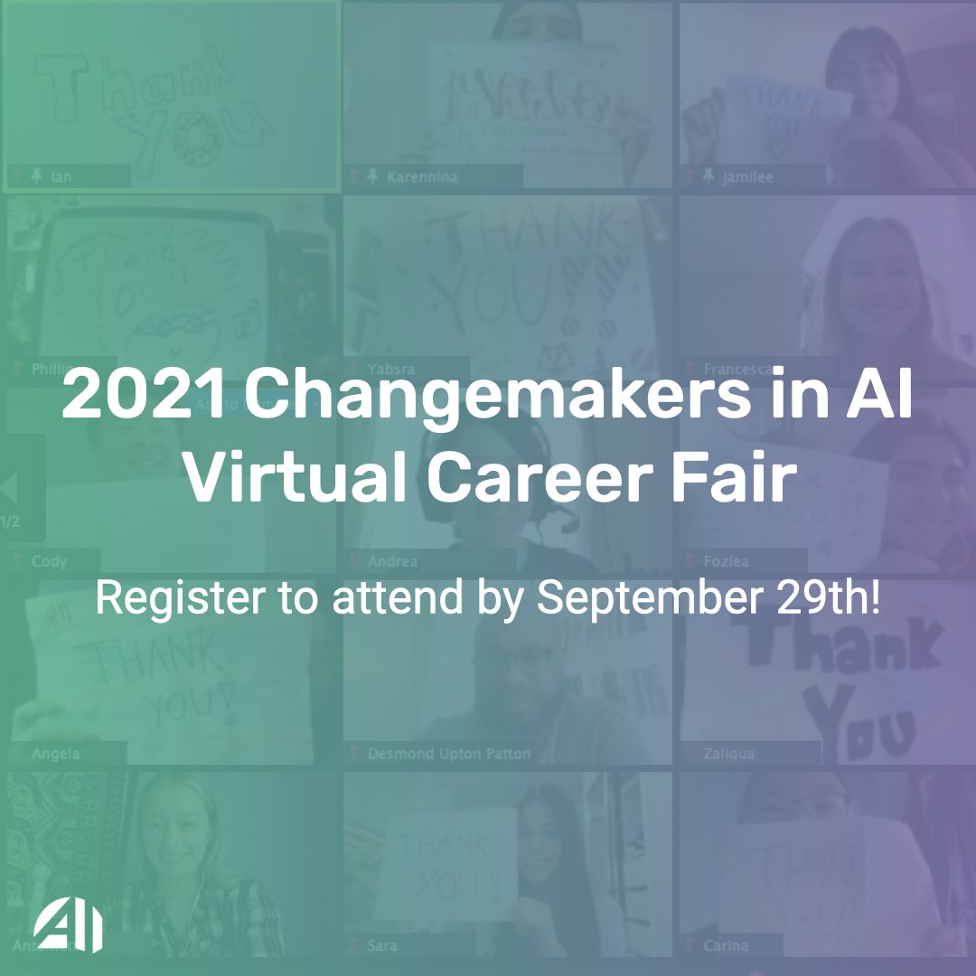 ai4allorg's tweet image. Time is running out to register for the 2021 Changemakers in AI Virtual Career Fair! Bring top early-career AI talent, from a pool of diverse candidates to your internships, co-ops, and research positions! Apply by Sept. 29th! 

Learn more: bit.ly/3D4iQO6