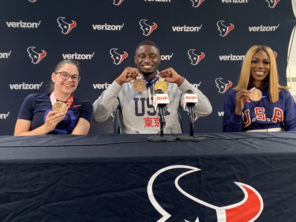 Mark Berman (@markberman_) on Twitter photo Tonight’s #Texans Homefield Advantage Captains L-R: 2020 Tokyo Paralympic bronze medalist Kaitlyn Eaton (<a href="/eaton_kaitlyn/">Kaitlyn Eaton</a>), Olympic gold & bronze medalist Bryce Deadmon (<a href="/Brose_royce/">Bryce Deadmon</a>), & Olympic bronze medalist Raevyn Rogers (@TheROYALlife21) Tonight’s #Texans Homefield Advantage Captains L-R: 2020 Tokyo Paralympic bronze medalist Kaitlyn Eaton (<a href="/eaton_kaitlyn/">Kaitlyn Eaton</a>), Olympic gold & bronze medalist Bryce Deadmon (<a href="/Brose_royce/">Bryce Deadmon</a>), & Olympic bronze medalist Raevyn Rogers (@TheROYALlife21)