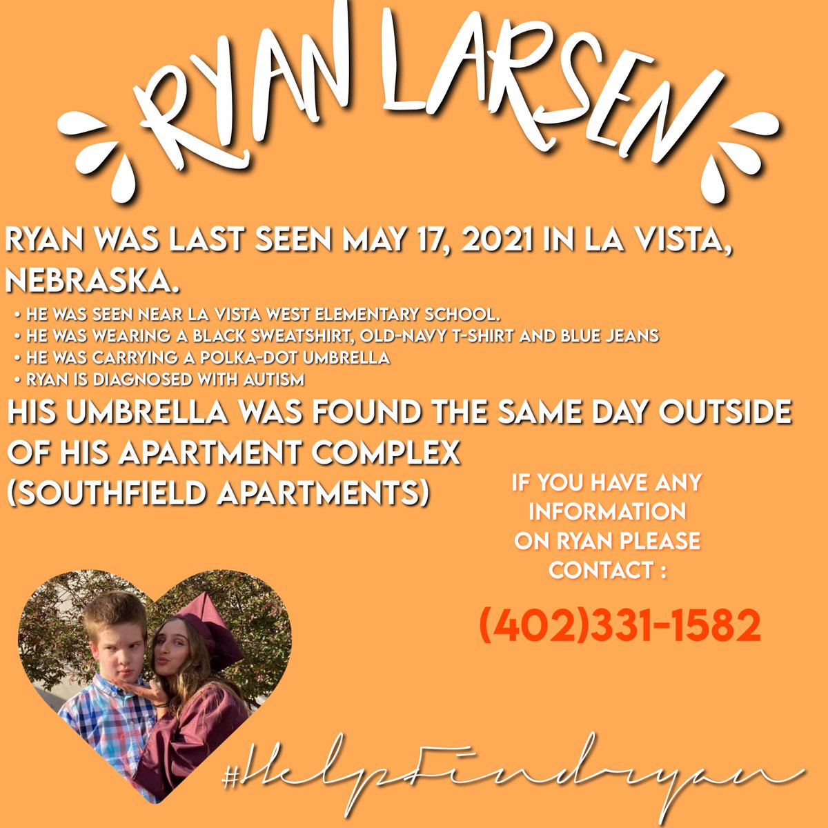 planetkudi's tweet photo. Ryan Larsen is an 11 year old boy with autism. He has been missing since May 17, 2021. He was last seen near La Vista Elementary School in La Vista, NE. #missingchild #MissingPersons #Autism #Nebraska #GabbyPetito https://t.co/TsootHvtXx