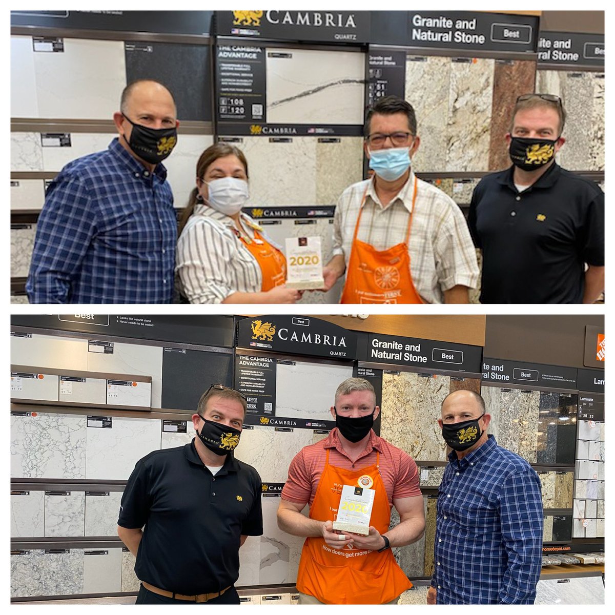 Lots of <a href="/CambriaSurfaces/">CambriaSurfaces</a> &amp; <a href="/HomeDepot/">The Home Depot</a> magic in the West Valley of Phoenix. Awarding 2 Dragon Club winning stores for Market Rep and Birthday Boy, Rob Brady. Thank you Oralia &amp; Mike (top) at Avondale and Jeff at 99th/Camelback #WeAreCambria <a href="/DuaneThompson_/">DuanethecountertopThompson</a> <a href="/joelasky2/">joe lasky</a> <a href="/benny7cfan/">Ben Feldman</a>
