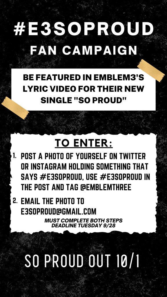 EmblemThree's tweet image. Wanna be in our lyric video for our new single So Proud? Follow these steps and you’ll be featured in it! And while you’re at it, be sure to pre-save So Proud! #E3SOPROUD ffm.to/soproud