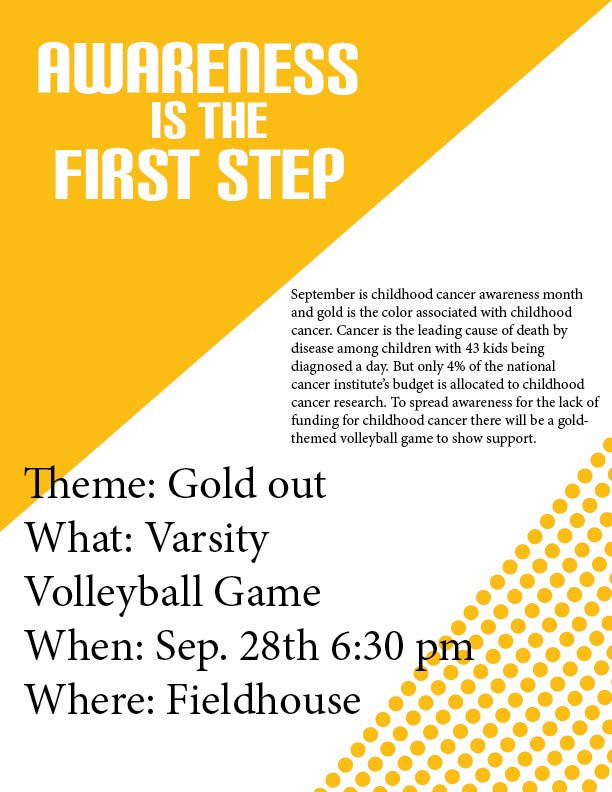 HEADS UP NORTH NATION!!!!
Next Tuesday’s Volleyball game at North with be a GOLD RUSH in support of Childhood Cancer Awareness Month! Be on the look out for more on this awareness in the coming days around the halls at North. BE THERE! #WEARE