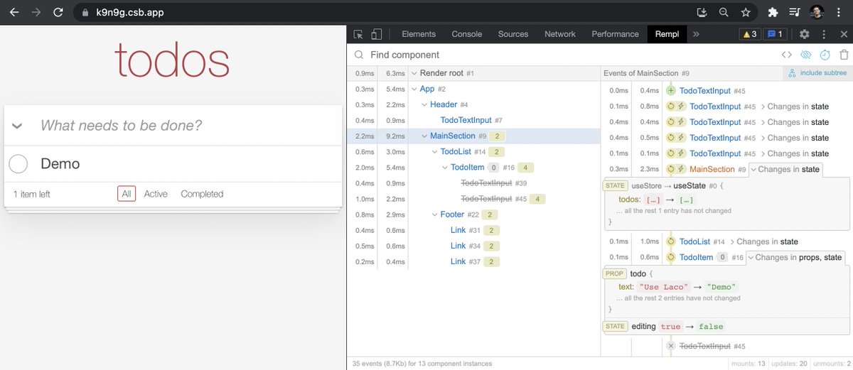 ⚛️ React Render Tracker 0.4 🚀

Improved diffs, state and context hook's call stack, display which component caused an update, option to open UI right in the page, boosted events loading, reduced bundle size and more

Release notes: github.com/lahmatiy/react…