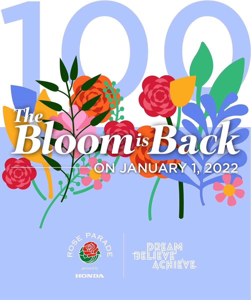 RoseParade's tweet photo. The countdown is on! The Bloom is Back on New Year’s Days as the Rose Parade returns on January 1, 2022. That’s just 100 days from today, but that’s plenty of times to make your Rose Parade viewing plans! #bloomisback #countdownto2022 https://t.co/Hto1ASxvW5