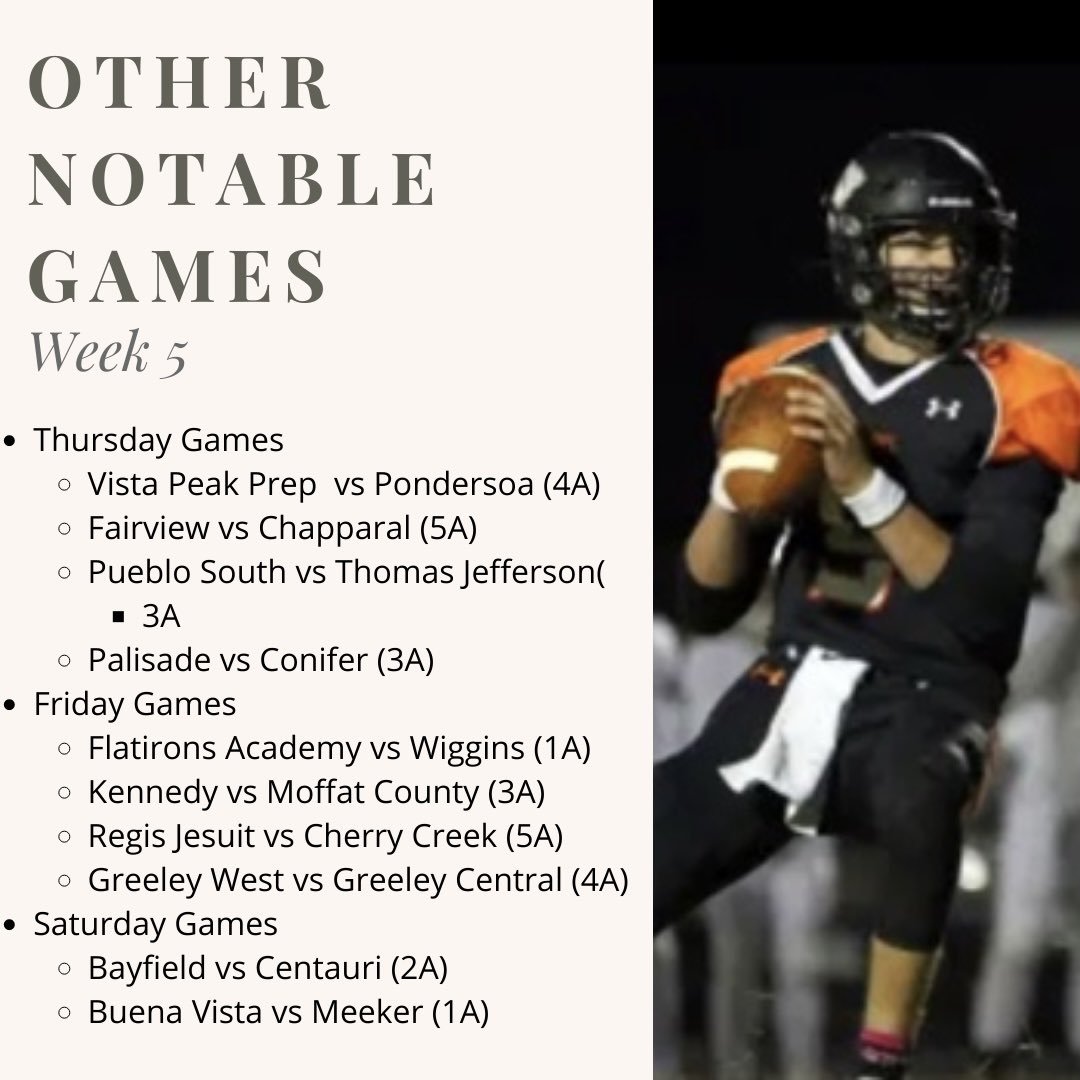 PlaymakerCorner's tweet photo. Buckle up for a lot of great games here in week 5 as playoff implications are starting to weigh in on the pressure of these games #playmakerscorner #coloradofootball #scouting #recruiting #cfbcoaches #PMCfam https://t.co/o41dTlJWyK