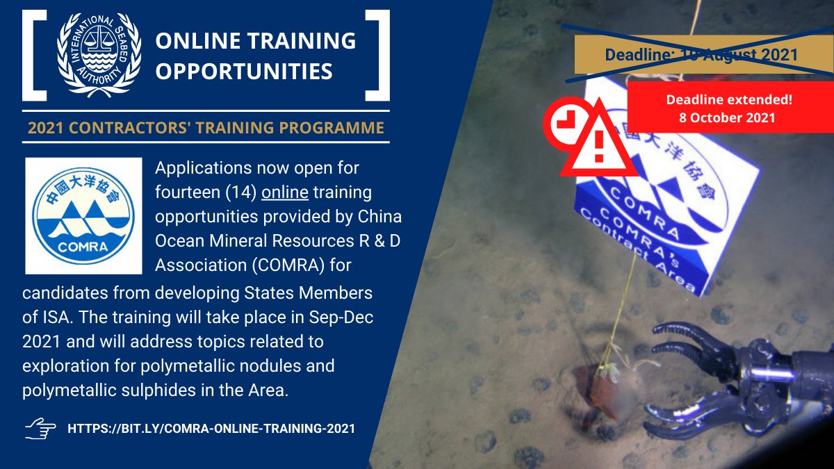 ISBAHQ's tweet photo. Do you possess a Bachelor’s degree in geology, geophysics, biology, environmental studies, mining/mechanical/metallurgical engineering? @ISBAHQ contractor #COMRA is offering 14 online #training opportunities: https://t.co/9wt0OnGrfh…. Apply by 8 Oct!
#ISACTP https://t.co/Du1fkGCdiR