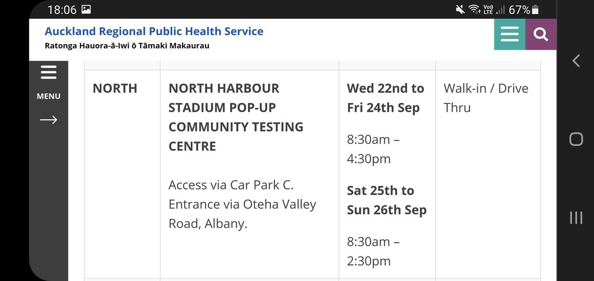 shirinistan's tweet photo. @covid19nz Kia Ora. I drove to the North Harbour stadium to get a test yest. Entered Carpark C from Oteha Valley Road. There was no centre there. I called the healthline &amp; they didnt know why either. Then drove to Northcote for a test. Can u please ensure the website is updated ? https://t.co/9IKvORYSqi