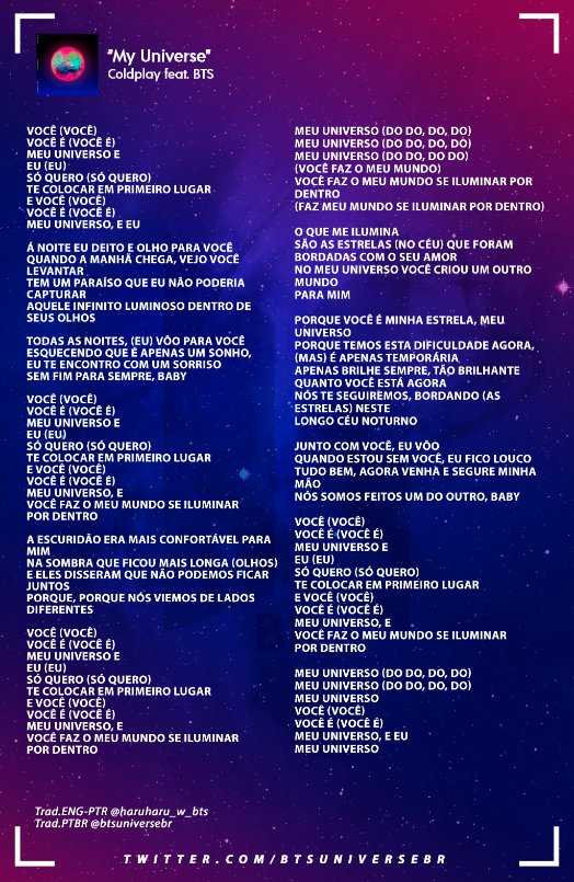 Letra e Tradução: My Universe - Coldplay feat. BTS - Poltrona Vip