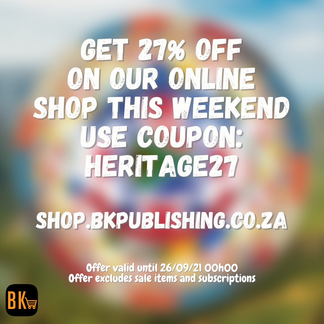 Don't miss this week's deal. Spoil you and your loved ones this Heritage day. Get a whole 27% off on us! Happy Heritage Day!
.
.
.
#bkpublishing #supernovamagazine #kidsmag #heritageday #sale