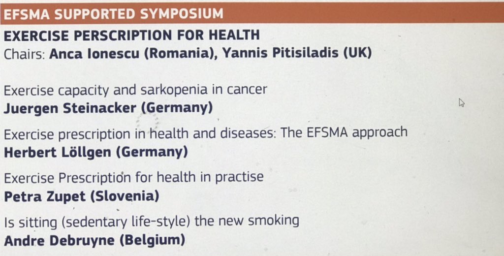 FimsOrg's tweet photo. @EFSMA_eu supported symposium
Exercise Prescription for health chaired by Prof Anca Ionescu @SocietateaS and Prof Pitsiladis 👏👏
2020 FIMS : XXXVI World Congress of Sports Medicine
International Federation of Sports Medicine - FIMS
#FIMS2020 https://t.co/JmuyjXW6kx