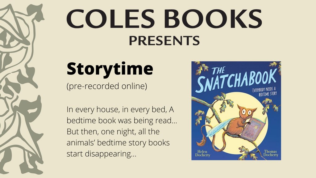 Get cosy as autumn descends, and forget the world awhile. Join us for #storytime on demand, Caroline is reading #TheSnatchabook by @docherty_helen & Thomas Docherty l8r.it/IbDt
#picturebooks #booksellerrecommends #storytimeonline