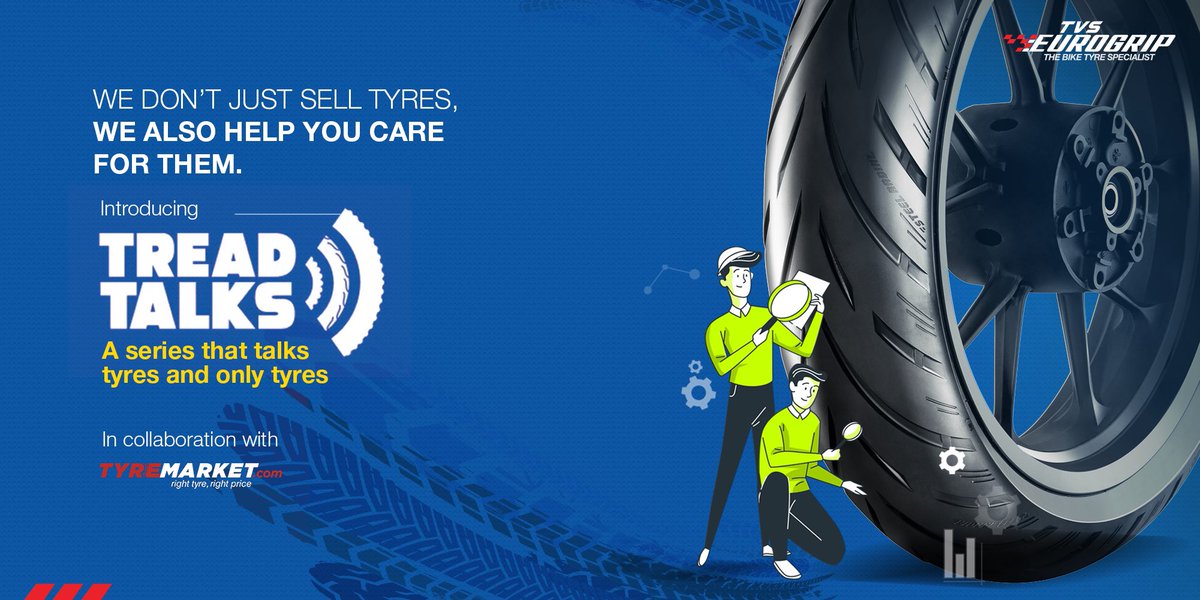 TVSEurogrip's tweet photo. We believe in giving our customers the best. And to give them the best tyre care tips, we’ve collaborated with Tyre Market to introduce this new series—Tread Talks.
#TVSEurogrip #TheBikeTyreSpecialist #TameTheTurns #TreadTalks https://t.co/cO7hLBrnWi