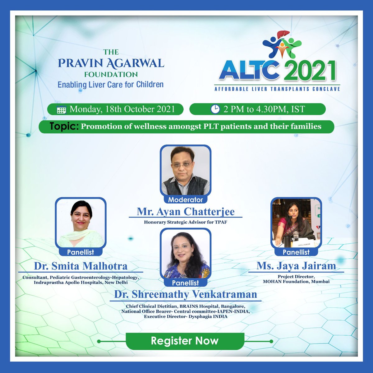TpafMumbai's tweet image. Here’s a detailed list of all the topics of discussion and their respective moderators and panellists. Get expert’s opinions on the different topics of Paediatric Liver Transplantations and have a better understanding of the issues and their solutions. 
#ALTC2021