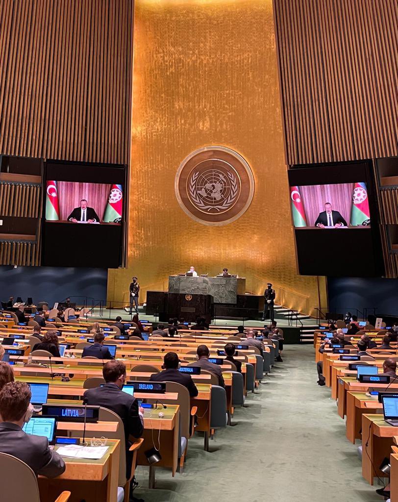 💬 “If we see again any danger to our sovereignty, territorial integrity & security of our people, we will exercise our legitimate right to self-defense without any hesitation!” - President of #Azerbaijan Ilham Aliyev, 76th session of #UNGA #UNGA76 #KarabakhisAzerbaijan