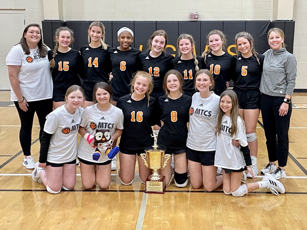 MTCS__MSvball's tweet photo. Cougars end the season 21-0 after a 2-0 (25-9, 25-8) win in the semifinals against DCA and a 2-0 (25-14, 25-12) win in the Championship against Goodpasture.

Undefeated season and the 2021 TIAA District CHAMPS!
@MTCSAthletics https://t.co/E6BTjgnDCO