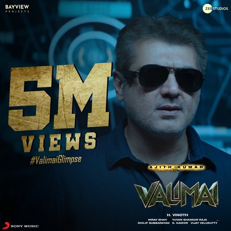 LoyalThalaFC's tweet photo. 5 MILLION VIEWS CROSSED 🔥
700K+ Likes

🎊WE NEED ANOTHER 5M VIEWS🎊
✨ Share The #ValimaiGlimpse Link To All SM We Need 2M Likes✨

Don't Slow Speed Up #AJITHIANS💪🔥

“வலிமை அளவற்ற வலிமை இதுவே இப்போதைய தேவை”

#Valimai #ThalaAjith #ValimaiGlimpseDay https://t.co/ZjrLNAzwAL