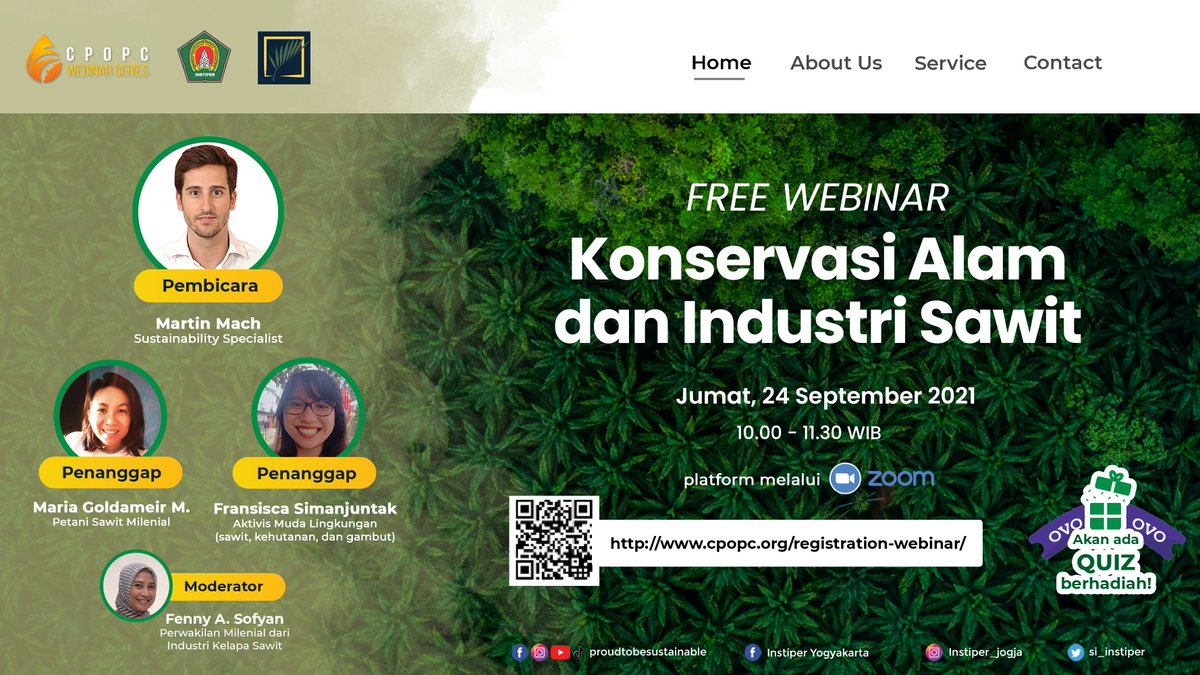 CPOPC_NET's tweet photo. Please tune in today to the CPOPC webinar: “Nature Conservation and Palm Oil Industry” (Konservasi Alam dan Industri Sawit). To register: https://t.co/5vf00EpzCp… 🌴Let's hear from the youth! #sustainablepalmoil #palmoil #sustainability #Proudtobesustainable #Millennials https://t.co/0cUgunOL6M