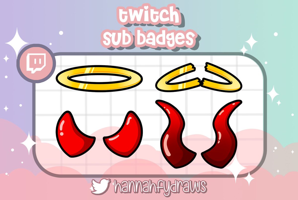 some halo and devil horn badges for @unholyzozo 
My commissions are open, dm me if you need Twitch emotes or sub badges! 
#emoteartist #twitchemote #twitchbadges #subbadges #commissionsopen #angel #demon