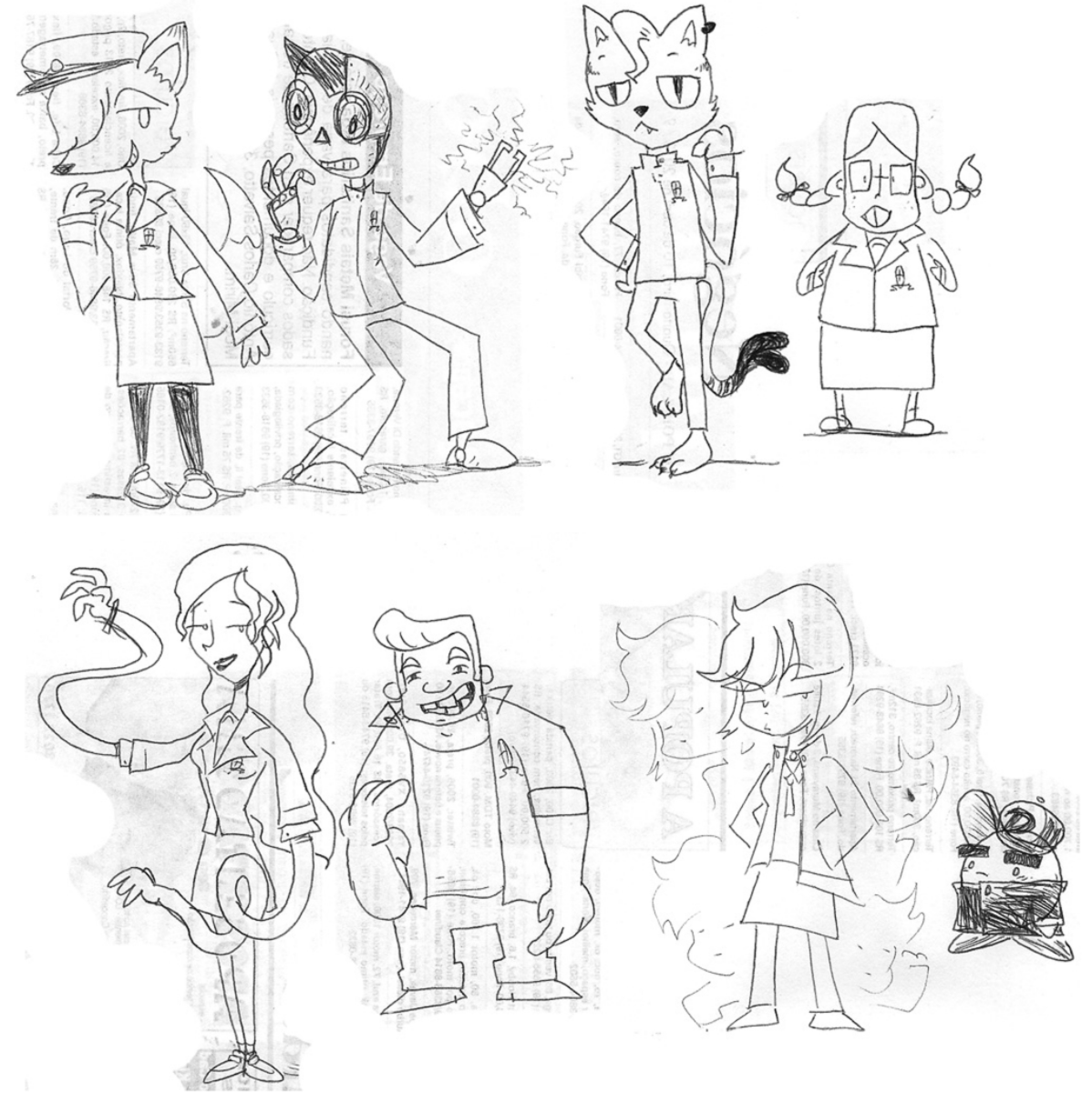 06. Describe your character creation process

Based on a vague concept/role for the char, I start to flesh them out as i'm drawing them. to illustrate this here's a group of students i came up with (2013). i got a good sense of their personalities from these initial sketches 