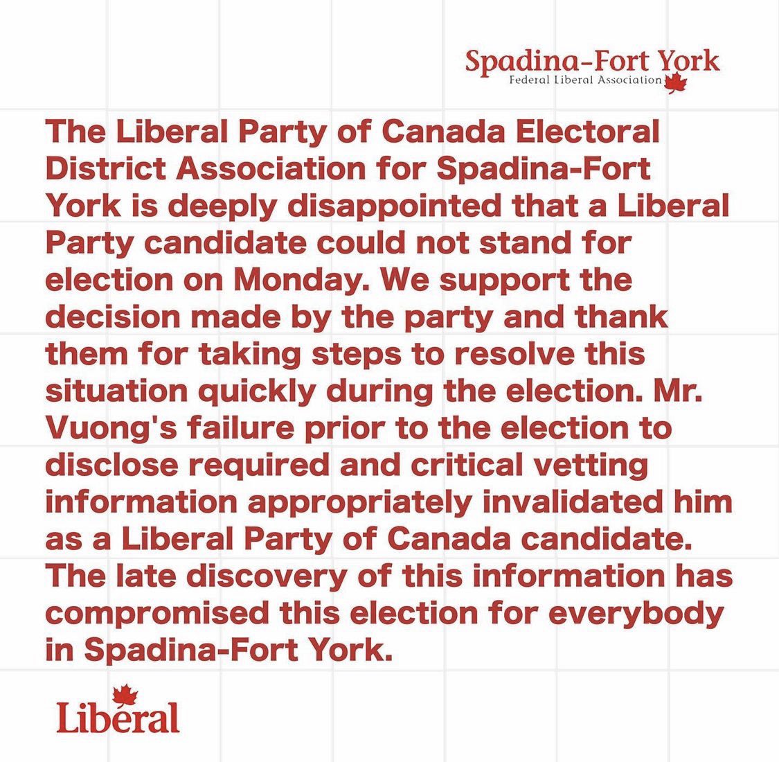 TOAdamVaughan's tweet photo. The Spadina Fort York riding Exec posted a statement yesterday. I helped draft the statement that calls for him to resign. I also supports the Party’s position that he should not sit in caucus. The full statement can been seen below/3 https://t.co/Oqnfi8WCAB