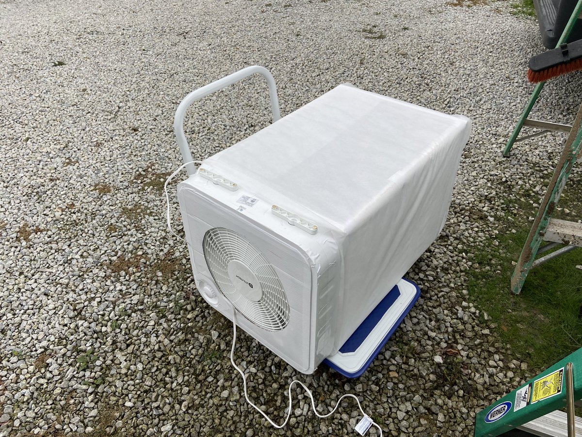 ChurchAndCovid's tweet photo. Somebody posted an idea about using polypropylene wrapped around a frame instead of using MERV-13 filters. So I tried this using PVC furniture fittings and fabric originally for mask inserts in 2020 #cleanaircube #onlyatest #notsureaboutthis @CorsIAQ @JimRosenthal4 @kprather88 https://t.co/7O0WHcgYqh