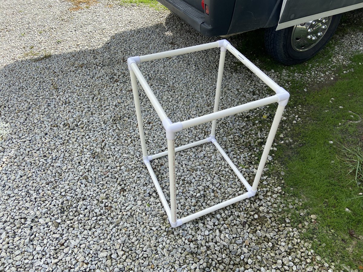 ChurchAndCovid's tweet photo. Somebody posted an idea about using polypropylene wrapped around a frame instead of using MERV-13 filters. So I tried this using PVC furniture fittings and fabric originally for mask inserts in 2020 #cleanaircube #onlyatest #notsureaboutthis @CorsIAQ @JimRosenthal4 @kprather88 https://t.co/7O0WHcgYqh