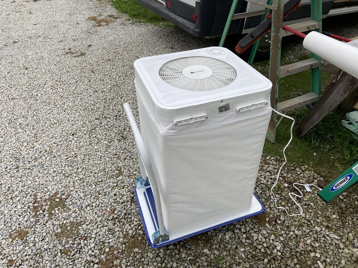 ChurchAndCovid's tweet photo. Somebody posted an idea about using polypropylene wrapped around a frame instead of using MERV-13 filters. So I tried this using PVC furniture fittings and fabric originally for mask inserts in 2020 #cleanaircube #onlyatest #notsureaboutthis @CorsIAQ @JimRosenthal4 @kprather88 https://t.co/7O0WHcgYqh