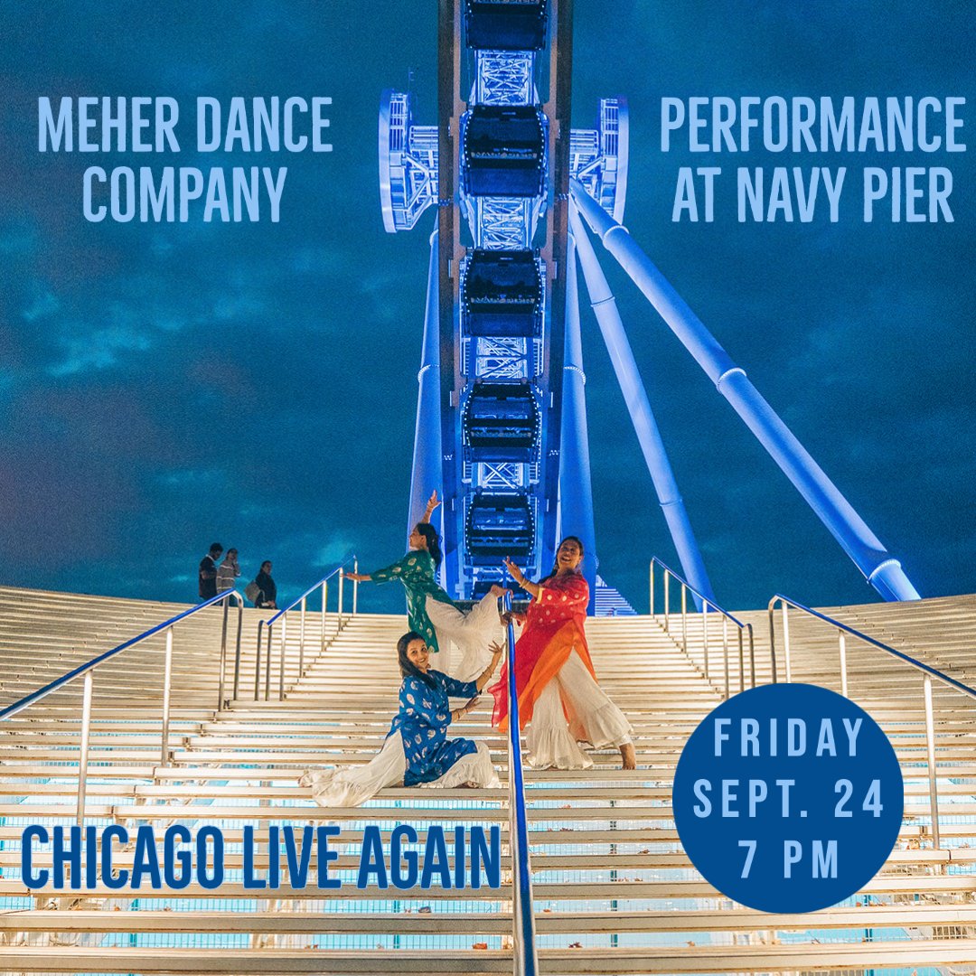🌟Chicago’s Live Again 🌟
.
<a href="/meherdance/">Meher Dance Company</a> is excited to announce our troupe’s performance this Friday at the gorgeous <a href="/navypier/">Navy Pier</a>
.
We are honored to join 40 other dance companies this weekend for a special celebration of music, dance and the arts in #Chicago  #Entertainment