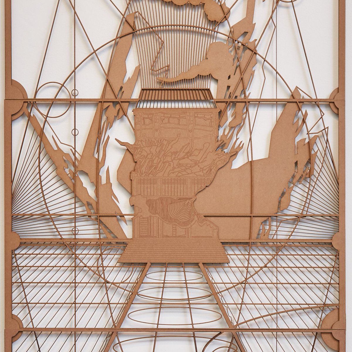 Sub-monument by DBBD / layered lasercut on MDF: imagining an arts centre as a some kind of diabolical hardware, an absurdist signal processor