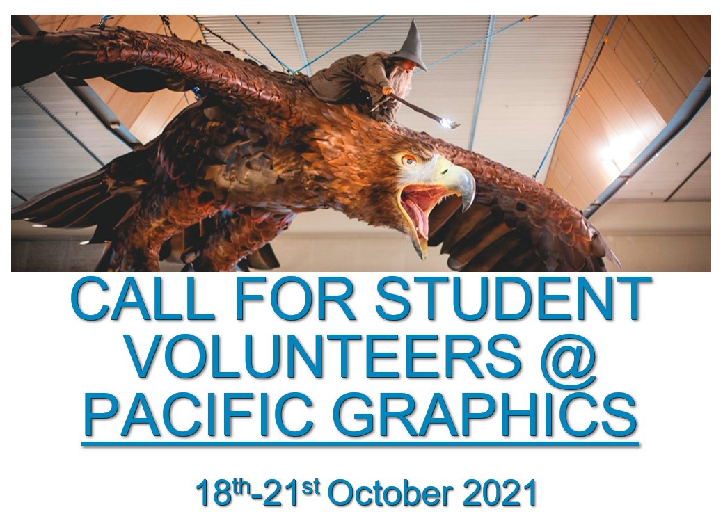 pg_20_21's tweet photo. 📣 Call for student volunteers for #PG2021! 📣

We're still looking for student volunteers for the online conference. See the updated details in the flier below.

Contact diana.siwiak@vuw.ac.nz by 4th October to sign up!

#PacificGraphics #ComputerGraphics #StudentVolunteer https://t.co/vsD8EtvNs0