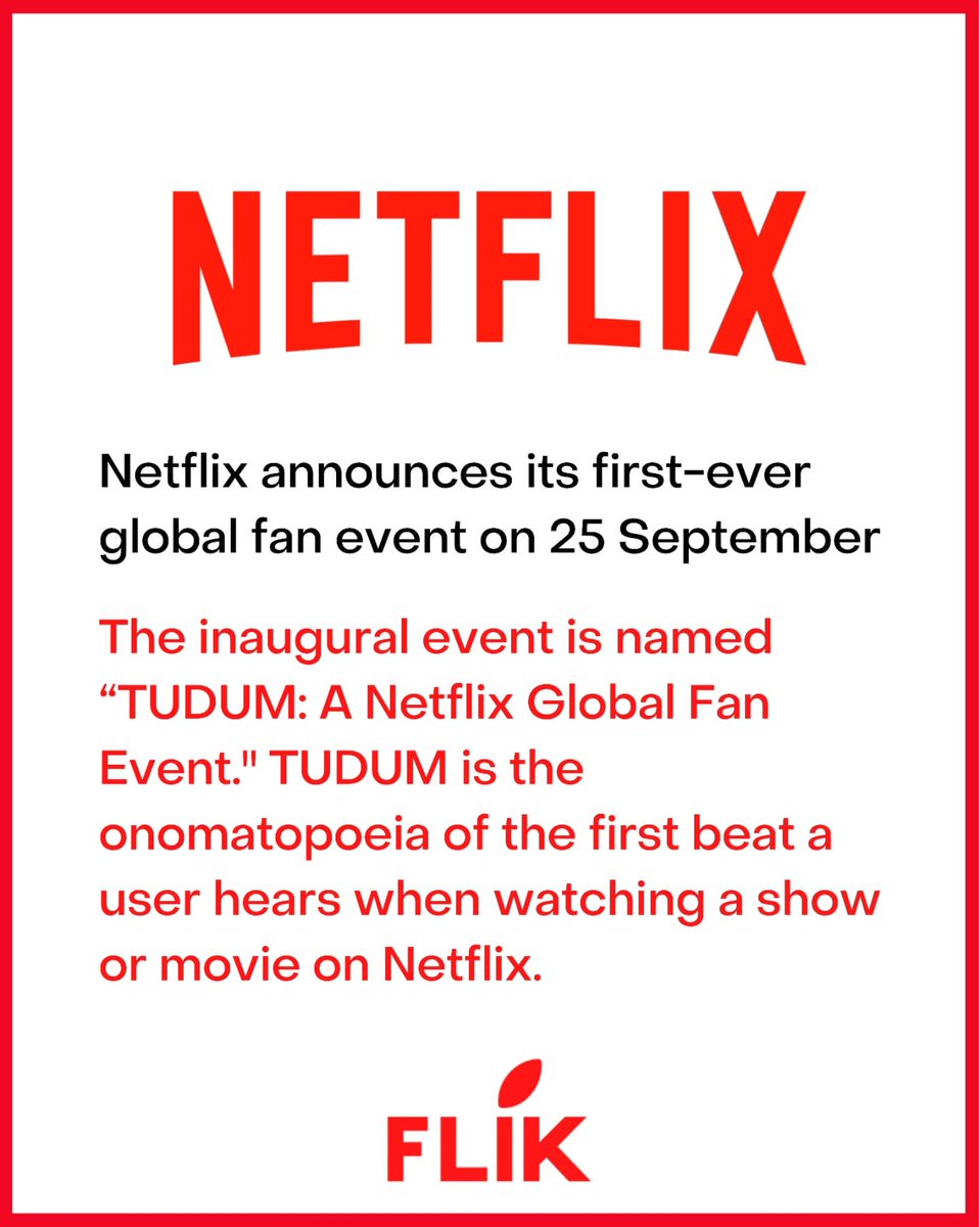 socialflik's tweet photo. Netflix announces its first-ever global fan event on 25 September

#socialflik
#socialfliker 
#socialflikmedia 
#netflix #tudum
#virtualevent #fan
#event #netflixevent 
#events #netflixandchill https://t.co/6qEBOaEoSA