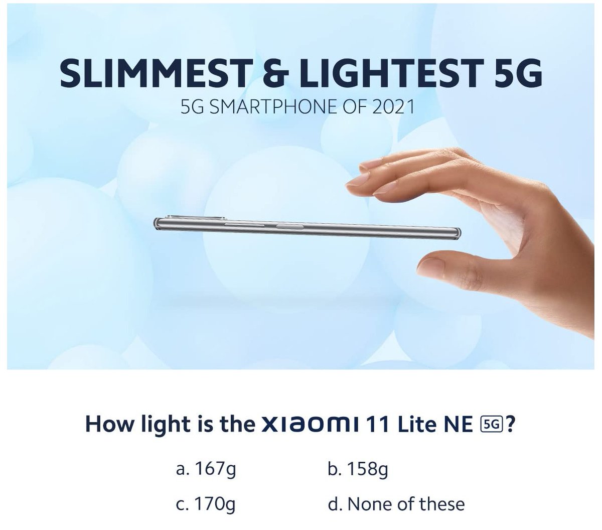 prithwishdas's tweet photo. Xiaomi 11 Lite NE 5G, the lightest 5G smartphone is only 158g. #SuperLite5GLoaded #Xiaomi11Lite5GNE
@amazonIN  @XiaomiIndia https://t.co/4lWaJDjCLQ